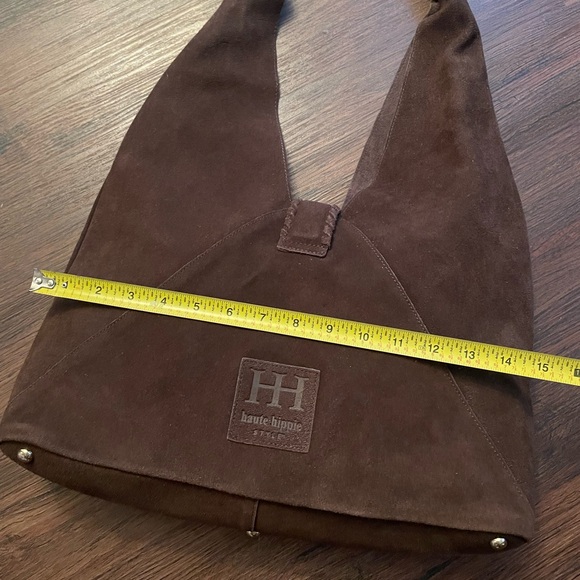 NEW Haute Hippie Brown Triangle Hobo Bag 100% Genuine Suede Leather 15x9” NWT - Picture 3 of 7